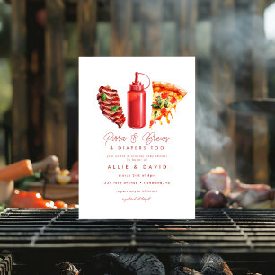 BBQ Pizza gender natural baby shower Invitation