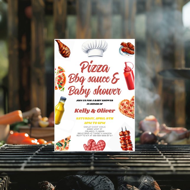 BBQ Pizza gender natural baby shower Invitation (Creator Uploaded)