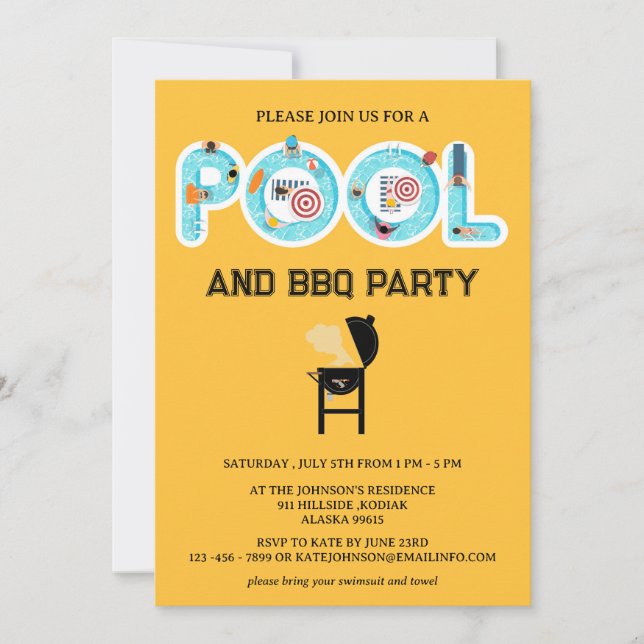 BBQ Pool Party Invitation (Front)