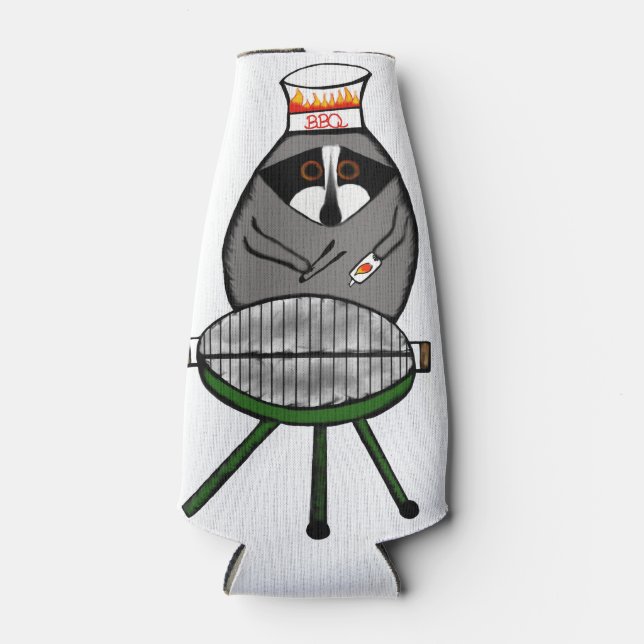 BBQ Raccoon on Bottle Cozie Bottle Cooler (Front)