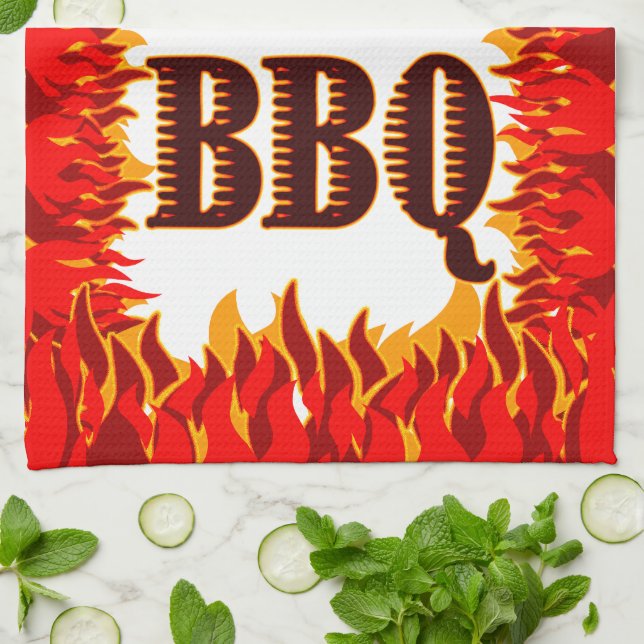 BBQ Red Flames Kitchen Towel (Folded)