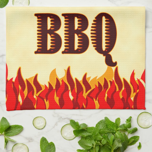 BBQ Red Flames Serviette de cuisine (Plié)