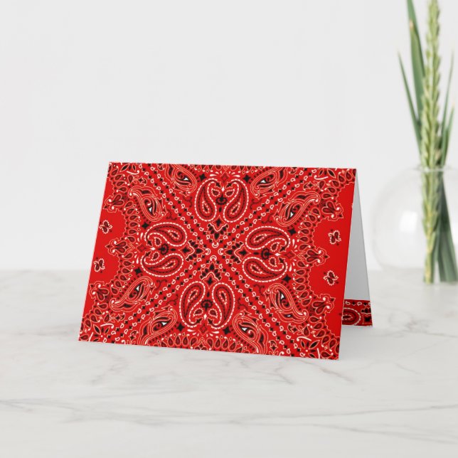 BBQ Red Paisley Western Bandana Scarf Print Card (Front)