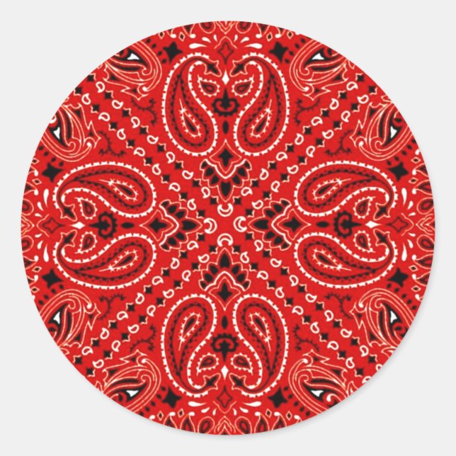 BBQ Red Paisley Western Bandana Scarf Print Classic Round Sticker (Front)