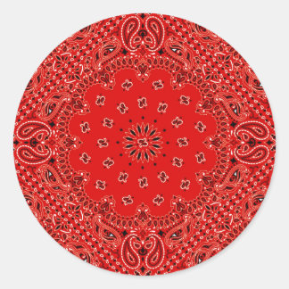 BBQ Red Paisley Western Bandana Scarf Print Classic Round Sticker