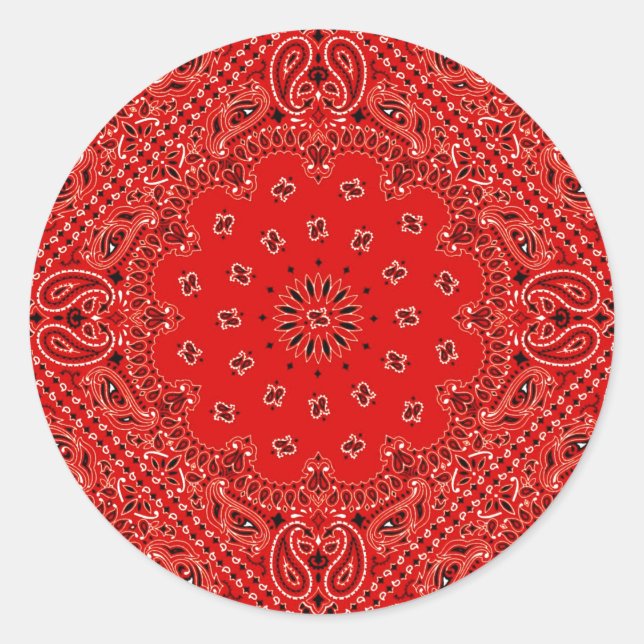 BBQ Red Paisley Western Bandana Scarf Print Classic Round Sticker (Front)