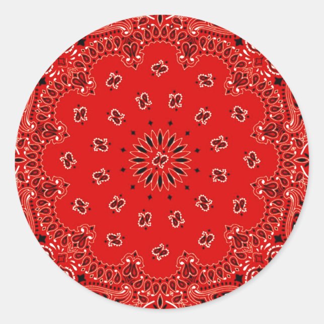 BBQ Red Paisley Western Bandana Scarf Print Classic Round Sticker (Front)