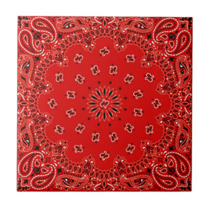 BBQ Red Paisley Western Bandana Scarf Print Tile