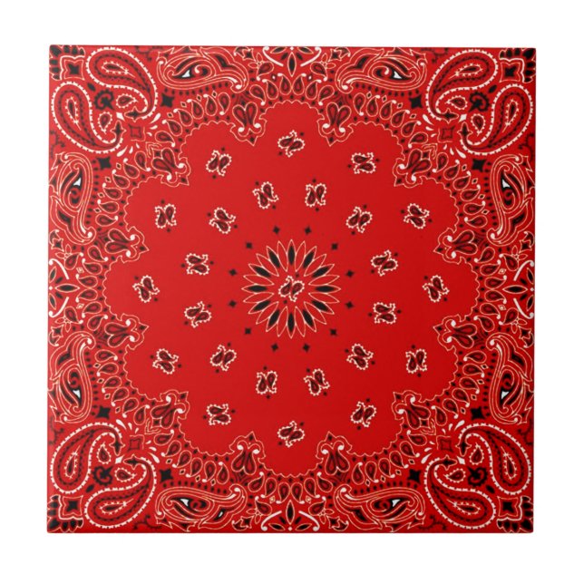 BBQ Red Paisley Western Bandana Scarf Print Tile (Front)