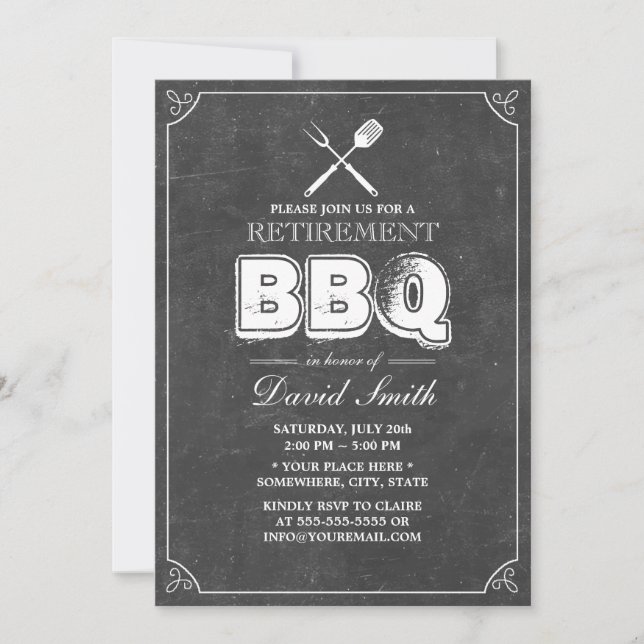 BBQ Retirement Party Vintage Framed Chalkboard Invitation (Front)