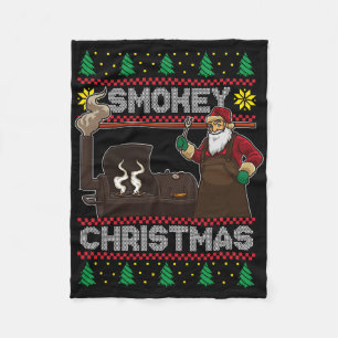 Bbq Santa Grilling Roast On Smoker Ugly Smokey Chr Fleece Blanket