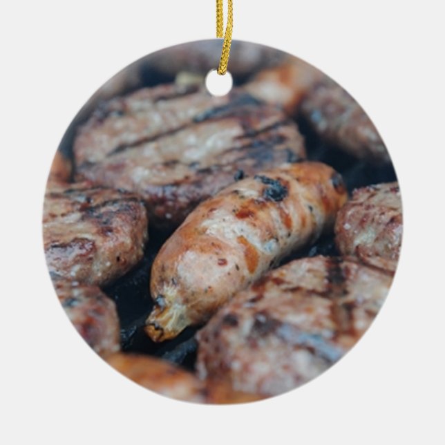 BBQ Sausages Ceramic Ornament (Front)