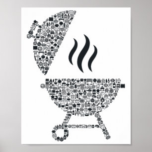 Bbq Shape Collage Silhouette Grill Cook Shirt Byrb Poster