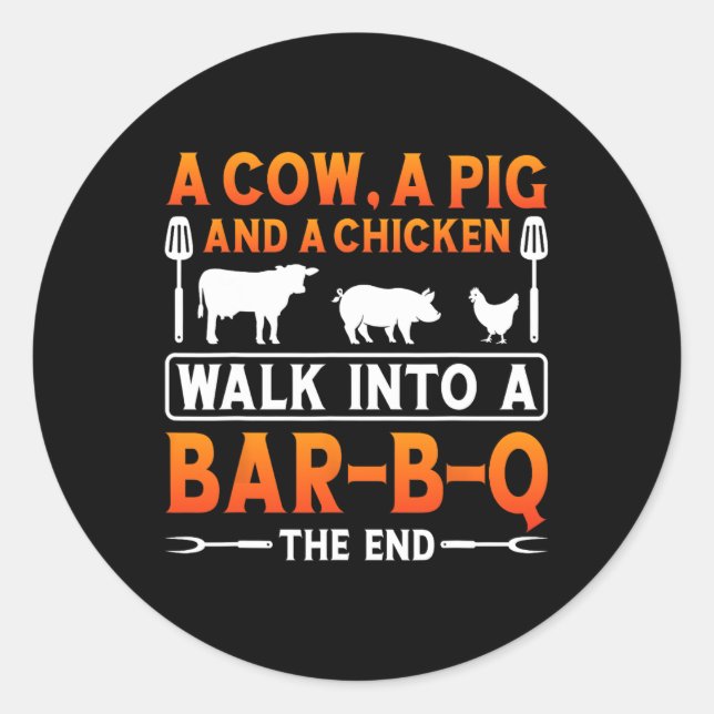 Bbq Shirt A Cow  Classic Round Sticker (Front)