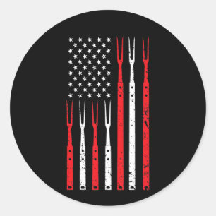 BBQ   Shirt For Men Dad Gift Patriotic USA Flag Classic Round Sticker