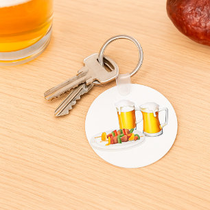 BBQ Skewers and Beer Summer Cookout Keychain