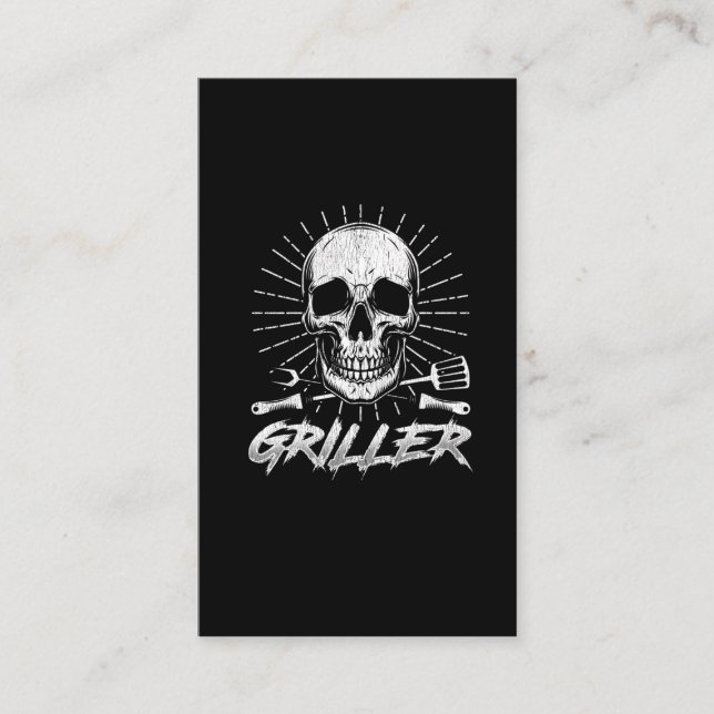 BBQ Skull Chef Summer Meat Smoking Grill Master Business Card (Front)
