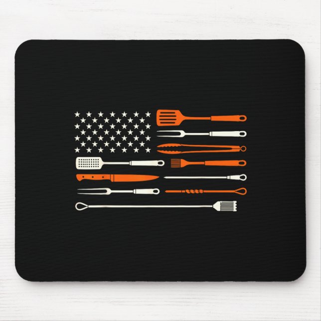 Bbq smoker barbecue chef grilling tools usa flag mouse pad (Front)