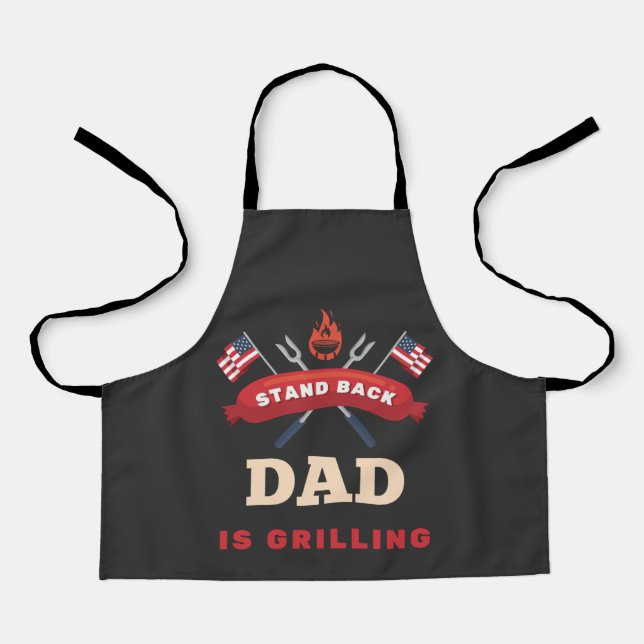 BBQ Smoker Stand Back Dad Is Grilling Funny Father Apron (Front)