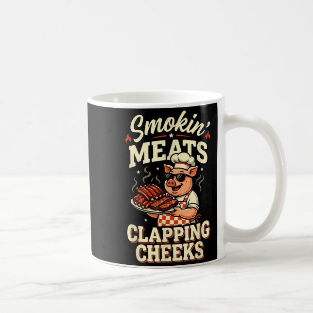 Bbq smokin meats and clapping cheeks funny pig men coffee mug (Right)