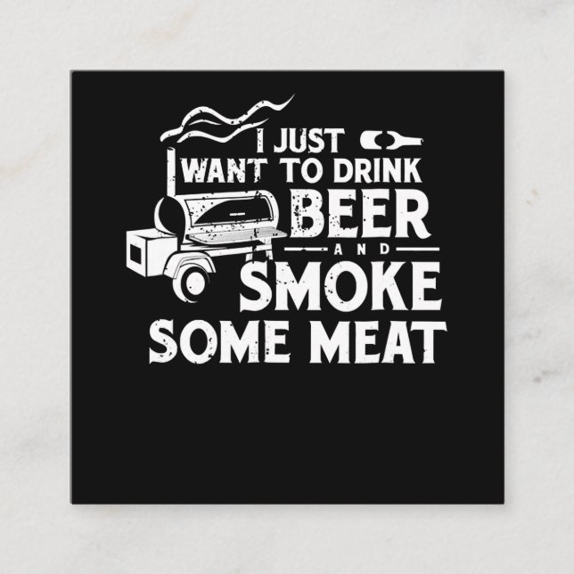 BBQ Smoking Pitmaster Gift Drink Beer Smoke Meat Square Business Card (Front)