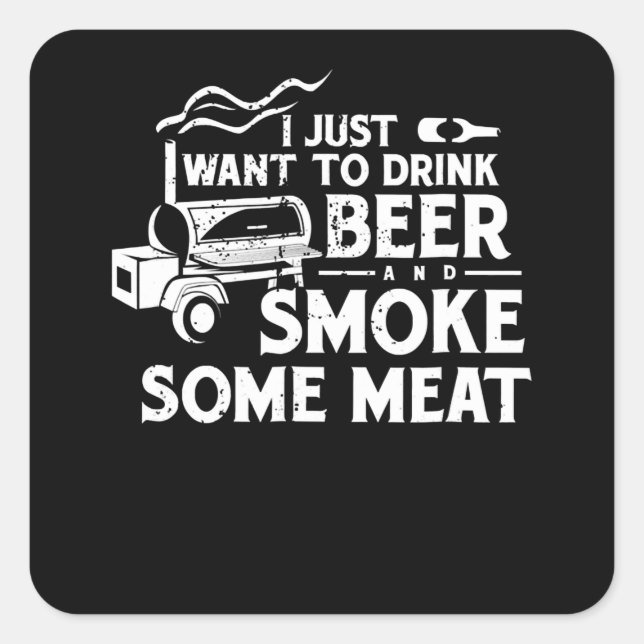 BBQ Smoking Pitmaster Gift Drink Beer Smoke Meat Square Sticker (Front)