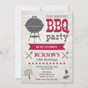 BBQ Summer Backyard Birthday Party Rustic Invitation