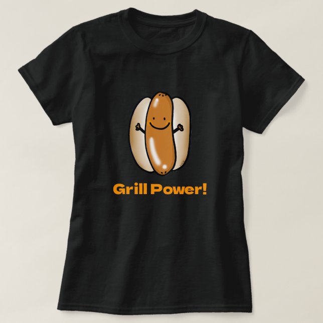 BBQ Time Funny Hot Dog Cartoon T-Shirt (Design Front)