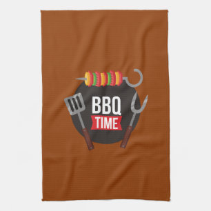 BBQ Time Modern trendy chic stylish cute brown Kitchen Towel