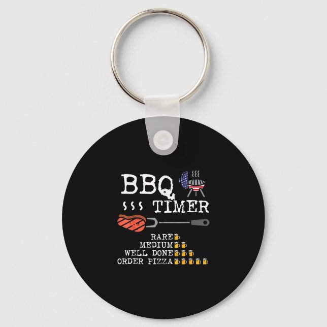 Bbq timer flag funny barbecue grill 4th july dad keychain (Front)