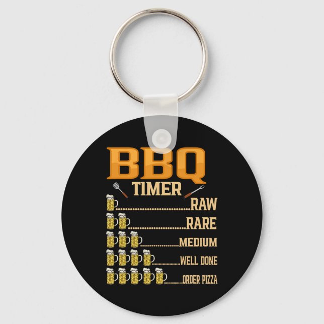 Bbq Timer Raw Rare Medium Well Done Grill Lovers  Keychain (Front)