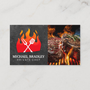 BBQ Tools Flame Logo   Grilled Steaks Business Card