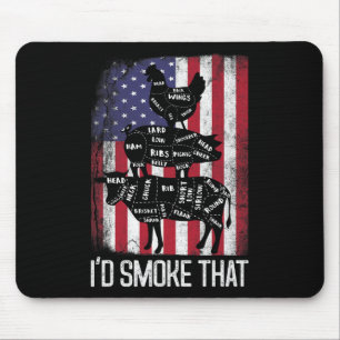 Bbq Usa Flag I'd Smoke That Beef Pork Chicken Butc Mouse Pad