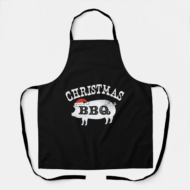 BBQ Vintage Distressed Santa Hat Pork Apron (Front)