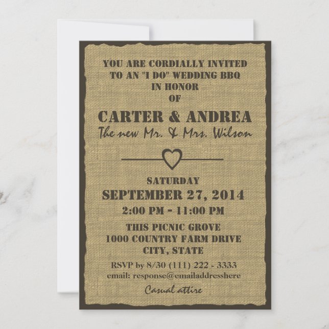 BBQ Wedding Reception Invitation (Front)