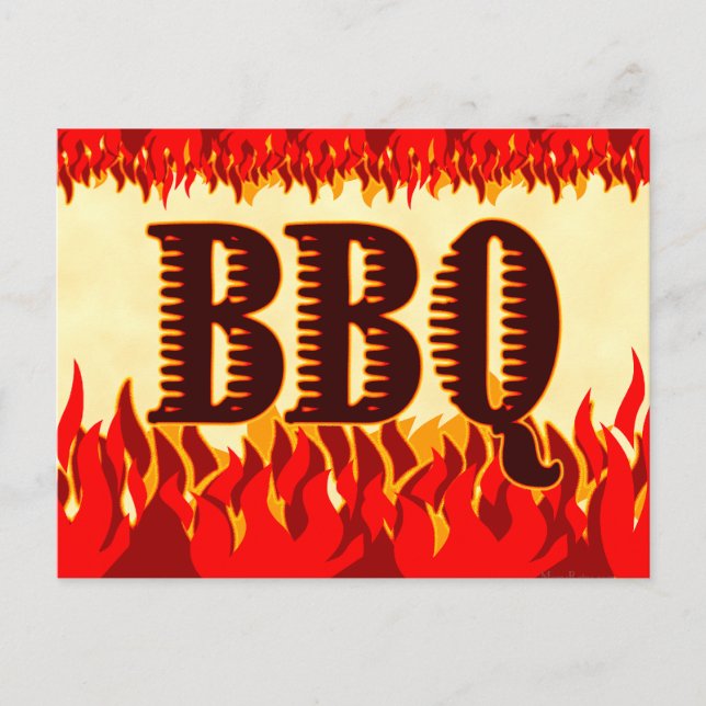 BBQ Western Flames Custom Invitation Postcard (Front)