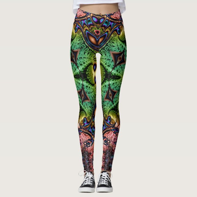 BBQSHOES™ Oont715 Fractal Pattern Psychedelic Leggings (Front)