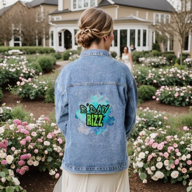 B'Day (Birthday) Rizz Green And Monochromatic Blue Denim Jacket (Wedding Back)