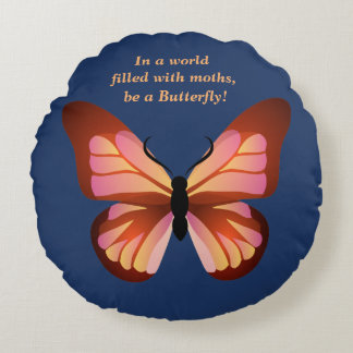 Be a Butterfly Pink Orange Black Graphic Round Pillow