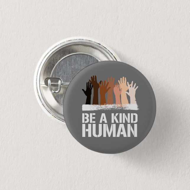 Be a kind human square sticker 1 inch round button (Front & Back)