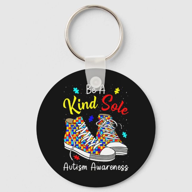 Be A Kind Sole Autism Awareness Rainbow Trendy Puz Keychain (Front)