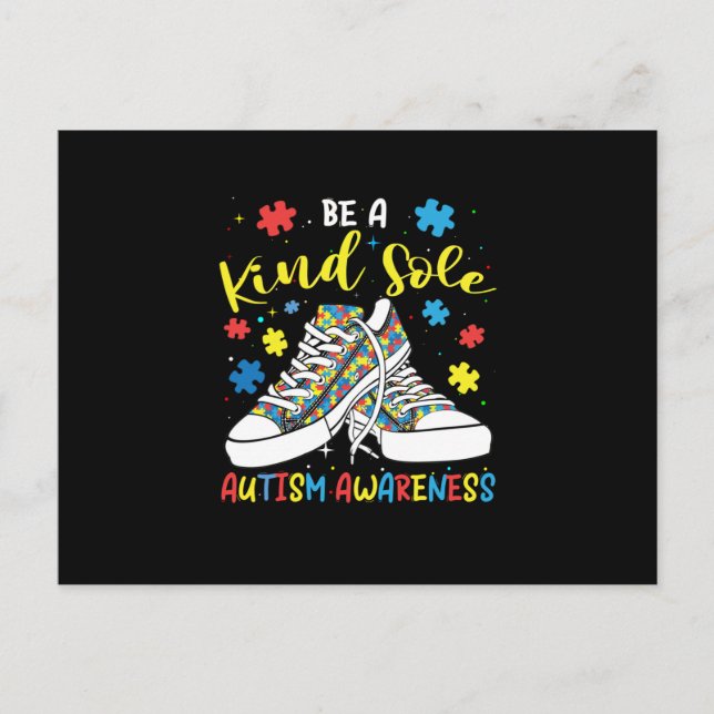Be A Kind Sole Autism Awareness Trendy Puzzle Shoe Announcement Postcard (Front)