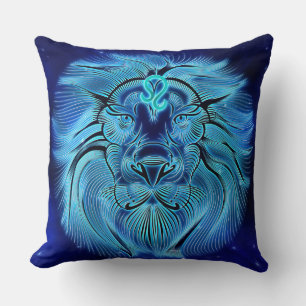 Be a king, be a lion, a blue pillow, a zodiac sign throw pillow