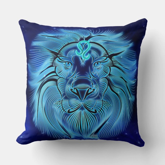 Be a king, be a lion, a blue pillow, a zodiac sign throw pillow (Front)