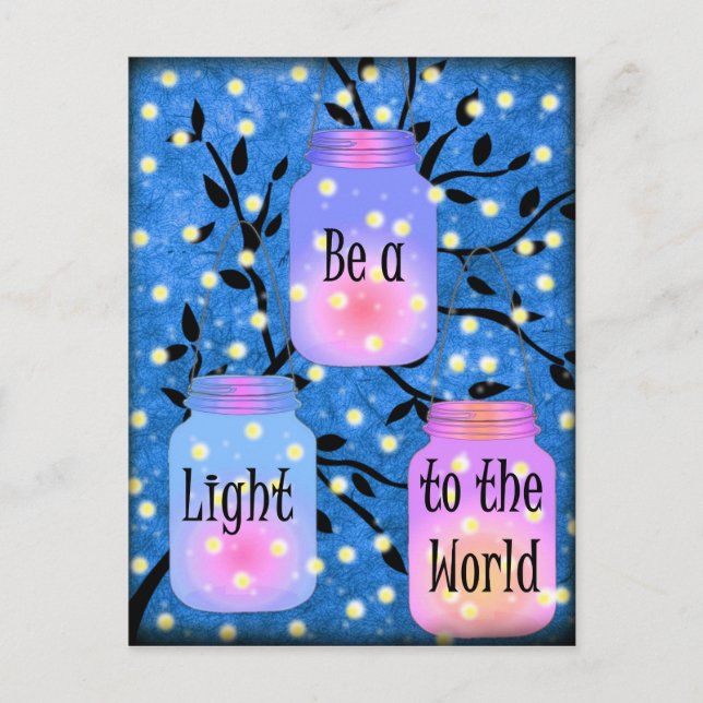 Be A Light to the World Firefly Mason Jar Postcard (Front)