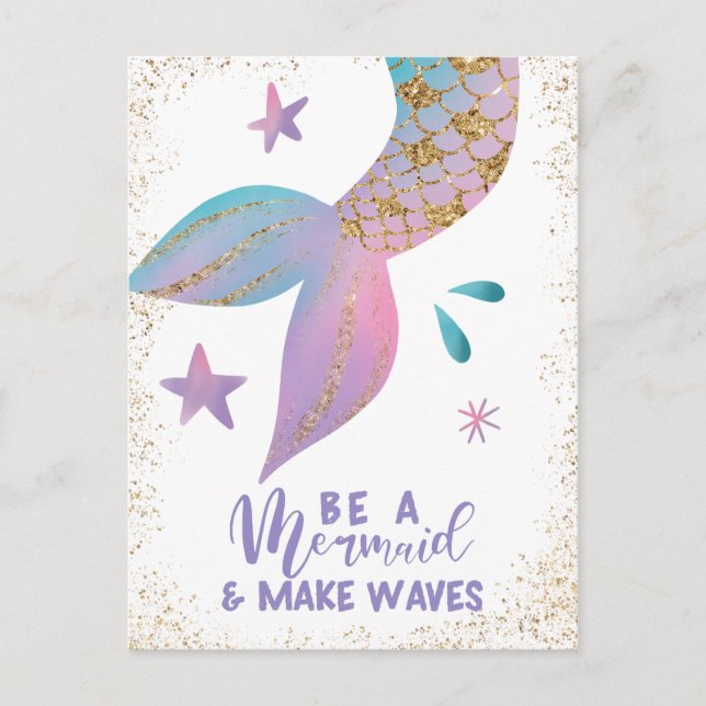 Be a Mermaid and Make Waves Positive Quote Postcard (Front)