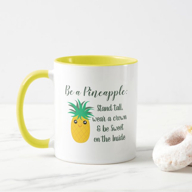 Be A Pineapple Inspirational Motivational Quote Mug (With Donut)