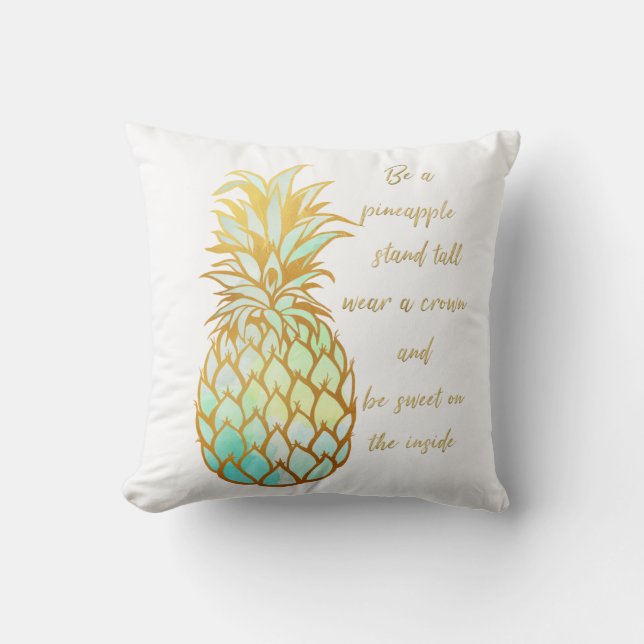 Be A Pineapple Throw Pillow in tones of green/blue (Front)
