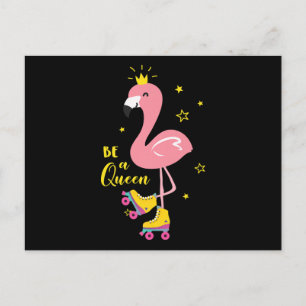 Be A Queen Pink Flamingo Skate Roller Women Girls Announcement Postcard