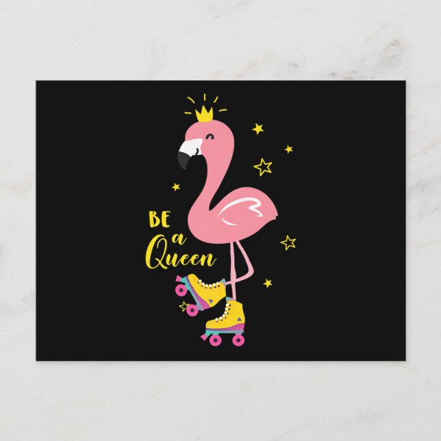 Be A Queen Pink Flamingo Skate Roller Women Girls Invitation Postcard (Front)